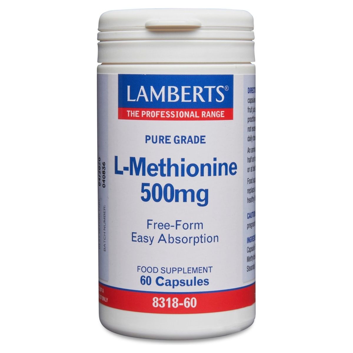 Lamberts L-Methionine 500mg - 60 Caps